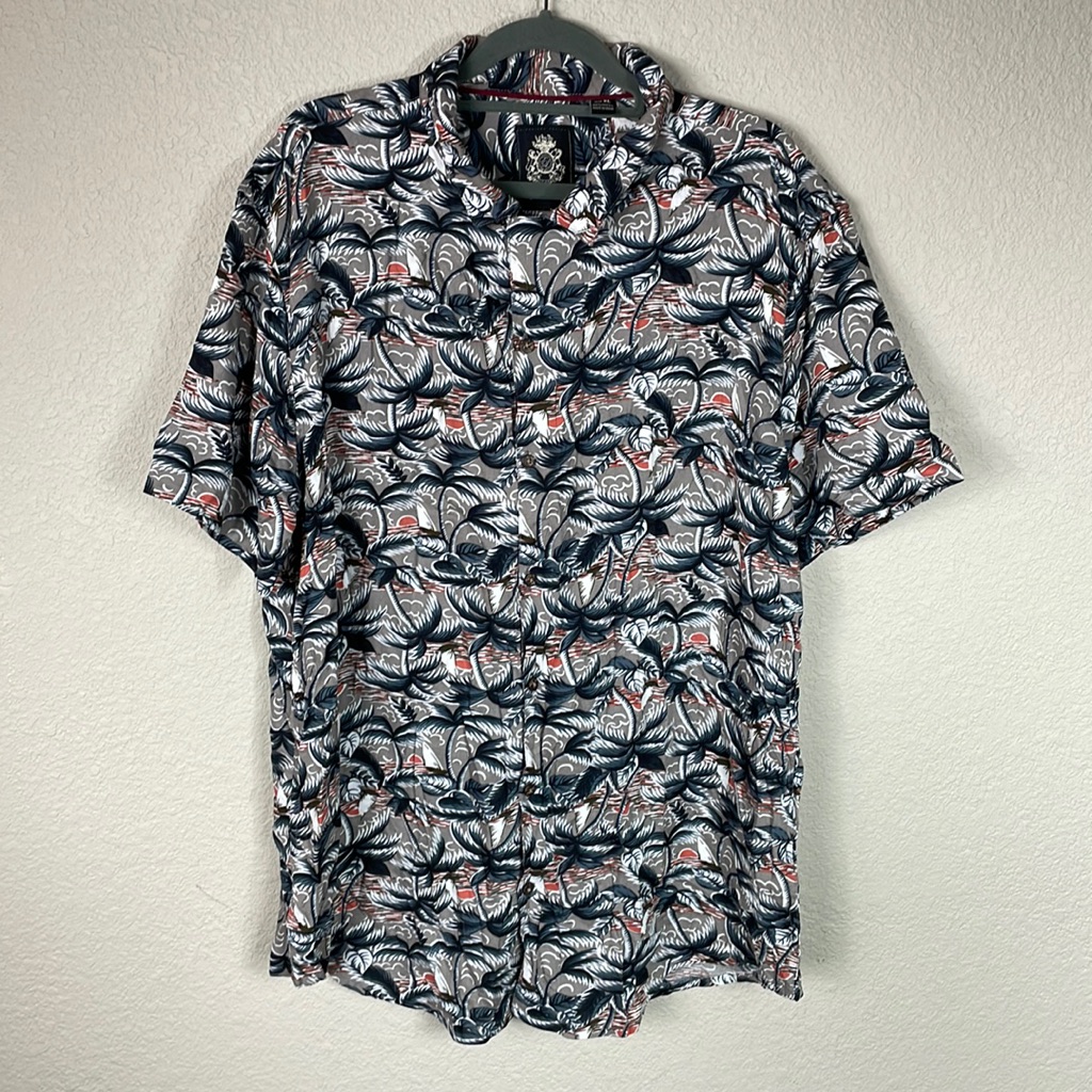 English Laundry Tropical Hawaiian Vacation Short Sleeve Button Front Shirt Xl